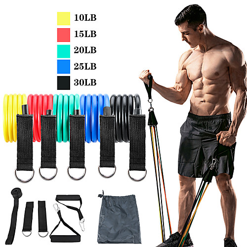 

Resistance Band Set Exercise Resistance Bands 11 pcs 5 Stackable Exercise Bands Door Anchor Legs Ankle Straps Sports TPE Home Workout Pilates CrossFit Heavy-duty Carabiner Strength Training Muscular