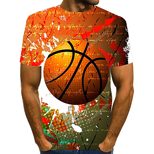 

Men's Graphic 3D Print Black & Red Print T-shirt Basic Exaggerated Daily Round Neck Rainbow / Short Sleeve