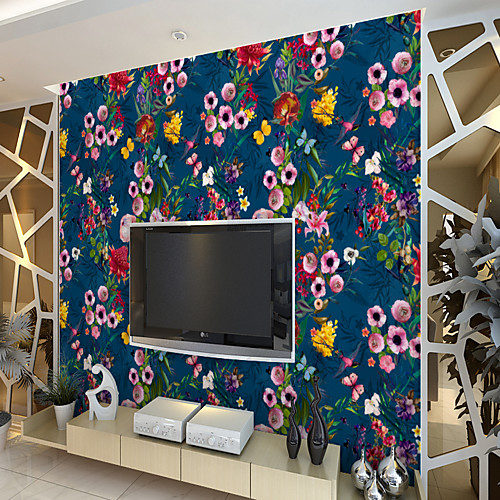 

Custom Self-Adhesive Mural Wallpaper Blue Romantic Flowers Suitable For Bedroom Living Room Coffee Shop Art Deco / Landscape Home Decoration Modern Wall Covering