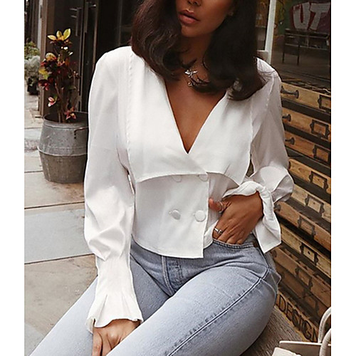 

Women's Solid Colored Asymmetric Shirt Daily V Neck White