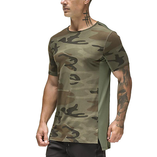 

Men's Cotton Running T-Shirt Workout Shirt Round Neck Active Training Fitness Jogging Breathable Moisture Wicking Soft Sportswear Camo / Camouflage Tee / T-shirt Top Short Sleeve Activewear