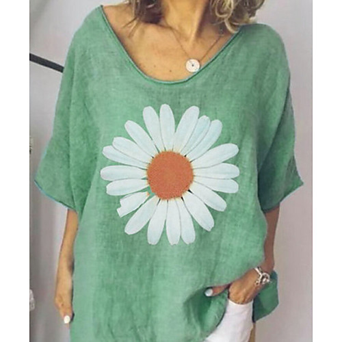 

Women's Blouse Floral Half Sleeve Daily Tops Cotton Blue Green