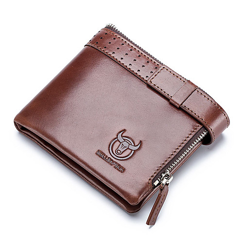 

Men's / Unisex Zipper Cowhide Wallet 2020 Solid Color Black / Blue / Gray