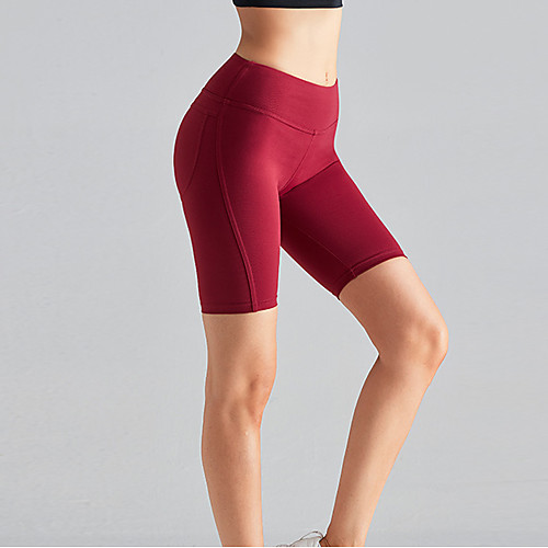 

Women's High Waist Yoga Shorts Pocket Black Dark Red Dark Blue Elastane Running Fitness Gym Workout Shorts Sport Activewear Breathable Tummy Control Butt Lift Moisture Wicking High Elasticity