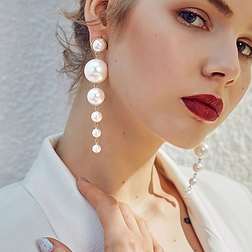 

Women's Hoop Earrings Pear Cut Precious Imitation Pearl Earrings Jewelry White For Party