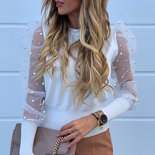 

Women's Solid Colored Blouse Daily White / Black