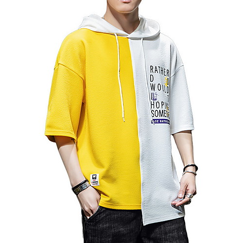 

Men's Color Block T-shirt Daily Hooded Yellow / Light Blue