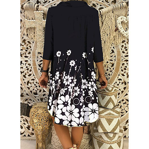 

Women's Shift Dress Black & White Short Mini Dress - Half Sleeve Floral Print Summer V Neck Casual Daily 2020 Black M L XL XXL XXXL