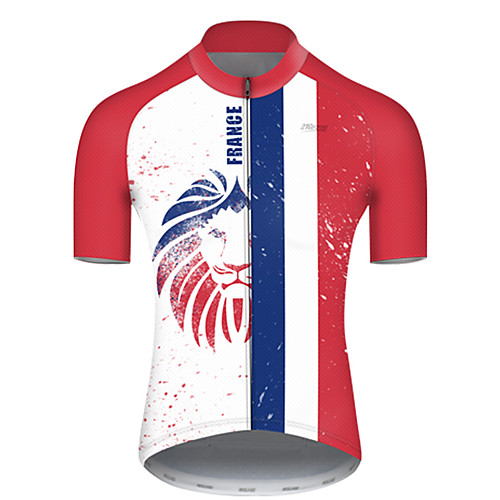 

21Grams Men's Short Sleeve Cycling Jersey Nylon Red / White Lion France National Flag Bike Jersey Top Mountain Bike MTB Road Bike Cycling Quick Dry Breathable Sports Clothing Apparel / Micro-elastic