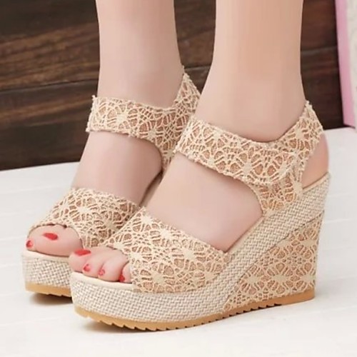 

Women's Sandals Summer Wedge Heel Open Toe Daily PU Black / Beige