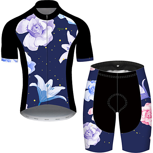 

21Grams Men's Short Sleeve Cycling Jersey with Shorts Black / Blue Floral Botanical Bike UV Resistant Quick Dry Sports Patterned Mountain Bike MTB Road Bike Cycling Clothing Apparel / Stretchy