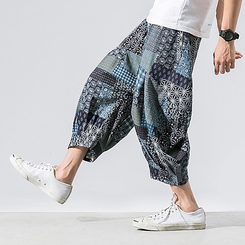 

Men's Sporty Chinoiserie Loose Chinos Pants - Print Drawstring Comfort Cotton Blue Red Light Blue US32 / UK32 / EU40 / US34 / UK34 / EU42