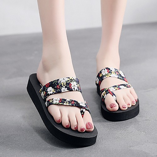 

Women's Slippers & Flip-Flops Summer Flat Heel Open Toe Daily PU Black / Beige