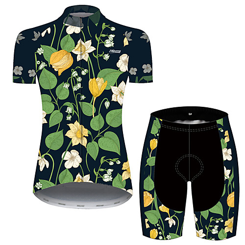 

21Grams Women's Short Sleeve Cycling Jersey with Shorts Green / Black Floral Botanical Bike Clothing Suit Breathable 3D Pad Quick Dry Ultraviolet Resistant Reflective Strips Sports Patterned Mountain
