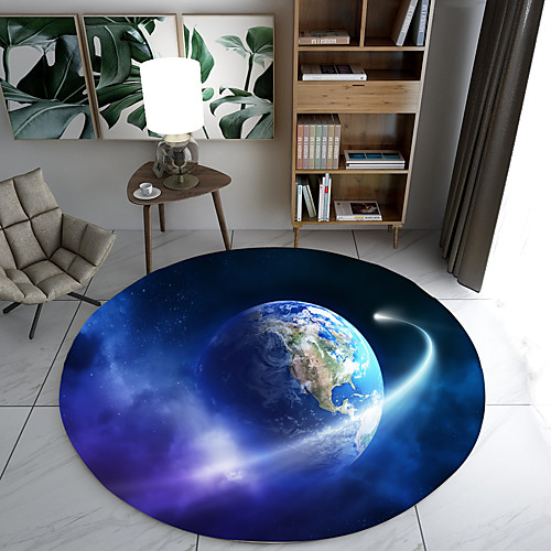 

Earth Printed Modern Round Rug Floor Mat Non Slip Absorbent Carpet Yoga Rug for Entryway Bedroom Living Room Sofa Home Decor