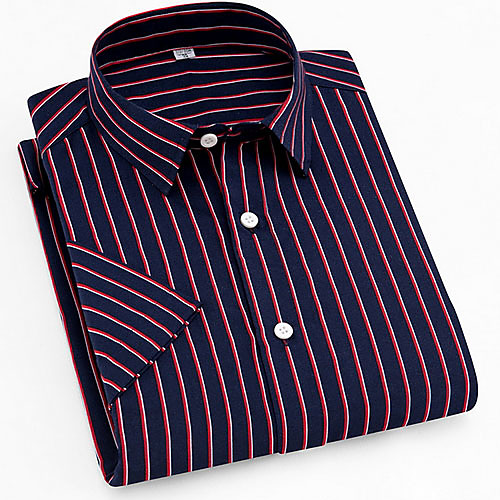

Men's Striped Plaid Print Shirt Daily Button Down Collar Wine / Short Sleeve
