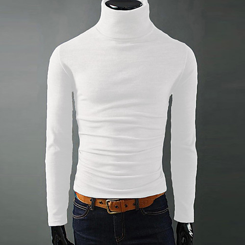 

Men's Daily / Weekend Solid Colored Long Sleeve Slim Regular Pullover Sweater Jumper, Turtleneck Fall Wool White / Black / Purple M / L / XL
