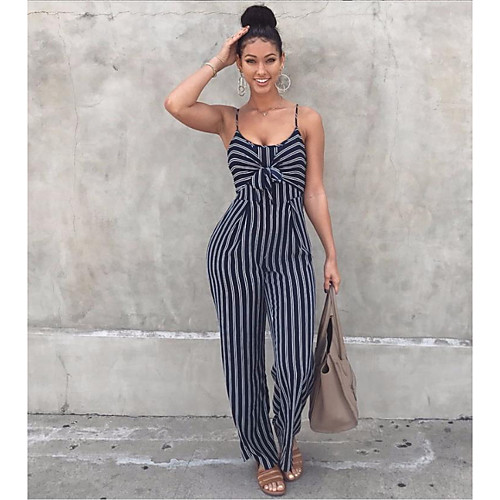 

Women's Blue Jumpsuit Onesie, Striped S M L