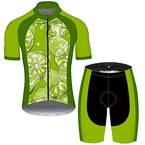 

21Grams Men's Short Sleeve Cycling Jersey with Shorts Polyester Green Fruit Cube Lemon Bike Clothing Suit Breathable 3D Pad Quick Dry Ultraviolet Resistant Reflective Strips Sports Fruit Mountain