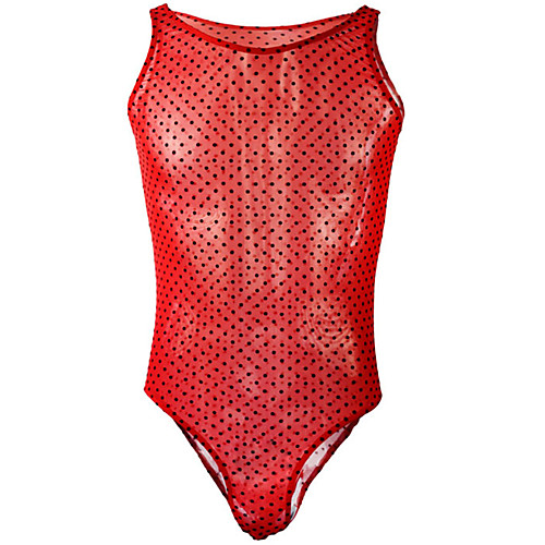 

Men's Mesh Bodysuits Nightwear Polka Dot Red One-Size