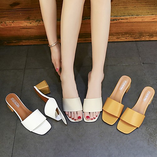 

Women's Slippers & Flip-Flops Summer Cuban Heel Open Toe Daily PU White / Brown / Beige