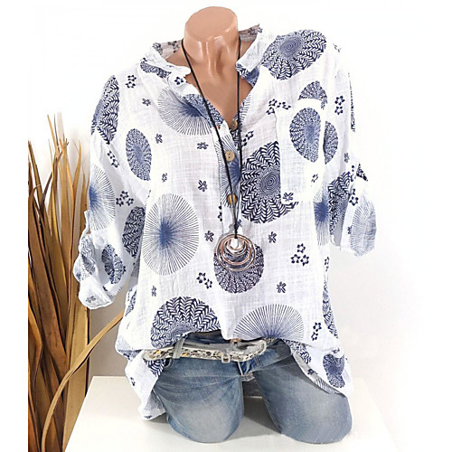 

Women's Blouse Shirt Graphic Print Shirt Collar Tops Basic Top White Blue Blushing Pink