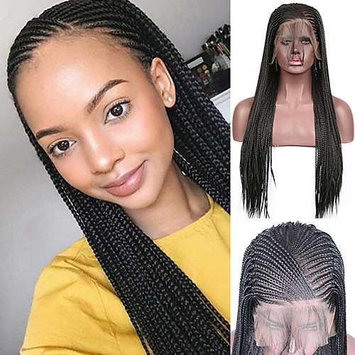 

Synthetic Lace Front Wig Box Braids Plaited Middle Part with Baby Hair Lace Front Wig Pink Long Black#1B Synthetic Hair 18 24 inch Women's Women Faux Locs Wig Braided Wig Black Pink