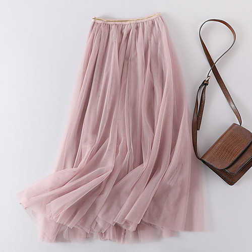 

Women's Swing Skirts - Solid Colored Black Blushing Pink Beige One-Size