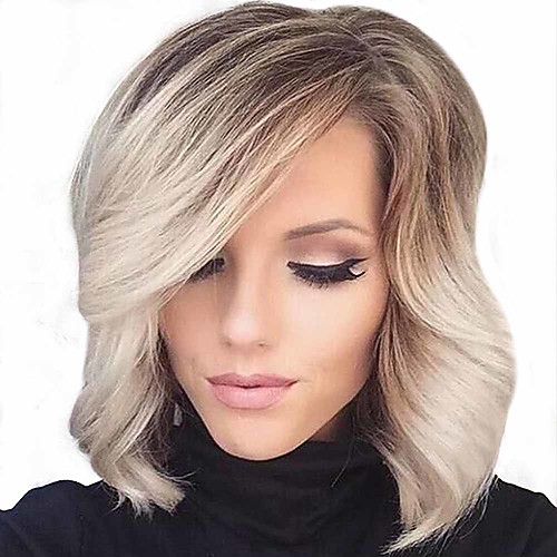 

Synthetic Wig Curly Matte Bob Side Part Wig Long Light golden Synthetic Hair 14 inch Women's Ombre Hair Comfy curling Blonde