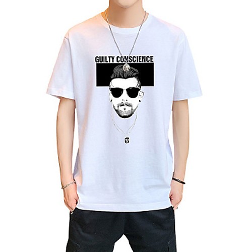 

Men's Graphic Solid Colored T-shirt - Cotton Basic Street chic Daily Weekend Round Neck White / Green / Short Sleeve / Letter