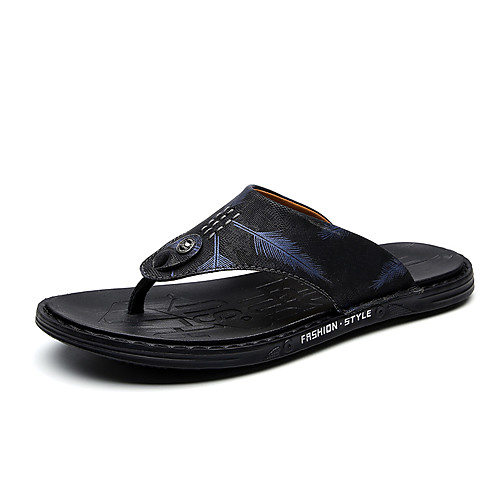 

Men's Fall / Spring & Summer Casual Daily Outdoor Slippers & Flip-Flops Cowhide Breathable Non-slipping Shock Absorbing Black / Gold / Black / Black / Blue Color Block