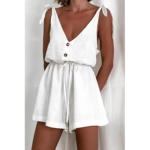 

Women's Ordinary / Basic White Romper Onesie, Solid Colored Drawstring S M L