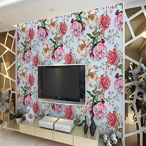 

Custom Self-Adhesive Mural Wallpaper With Blue Background And Multicolor Flowers Are Suitable For Bedroom Living Room Hotel Wall Decoration ArtWall Cloth Room Wallcovering