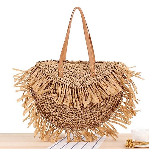 

Women's Straw Top Handle Bag Solid Color Camel / Beige