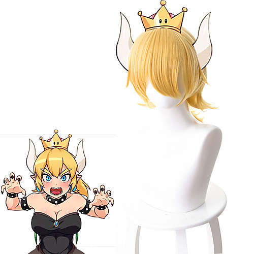 

Bowsette Cosplay Wigs Women's With Ponytail 15 inch Heat Resistant Fiber kinky Straight Yellow Yellow Anime