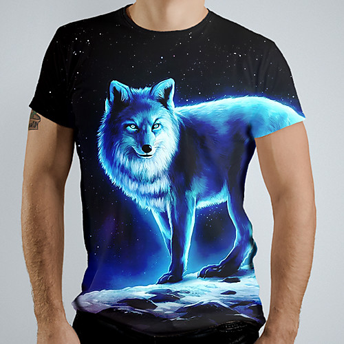 

Men's Graphic Animal Wolf T-shirt Basic Elegant Daily Going out Blue