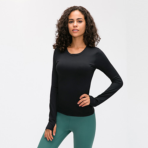 

Women's Yoga Top Thumbhole Patchwork Solid Color White Black Green Mesh Elastane Running Fitness Gym Workout Tee / T-shirt Long Sleeve Sport Activewear Breathable Quick Dry Comfortable Stretchy