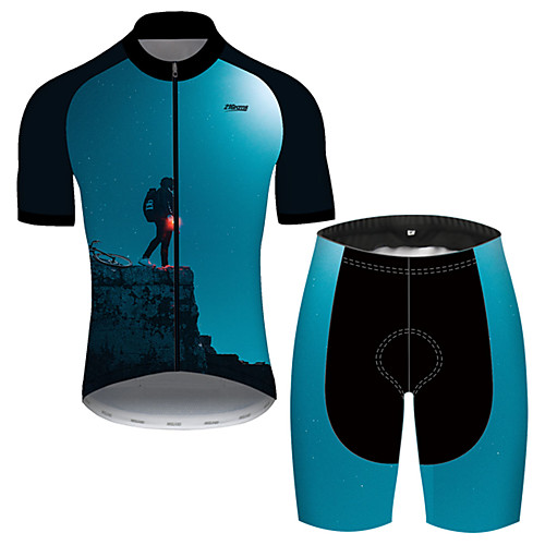 

21Grams Men's Short Sleeve Cycling Jersey with Shorts Black / Blue Bike Breathable Sports Patterned Mountain Bike MTB Road Bike Cycling Clothing Apparel / Stretchy