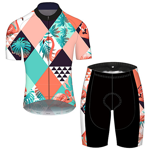 

21Grams Men's Short Sleeve Cycling Jersey with Shorts BlueYellow Flamingo Floral Botanical Bike UV Resistant Quick Dry Sports Flamingo Mountain Bike MTB Road Bike Cycling Clothing Apparel / Stretchy