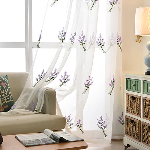 

Two Panel Korean Pastoral Style Lavender Embroidered Yarn Curtain Semi-Transparent Living Room Bedroom Children's Room Yarn Curtain