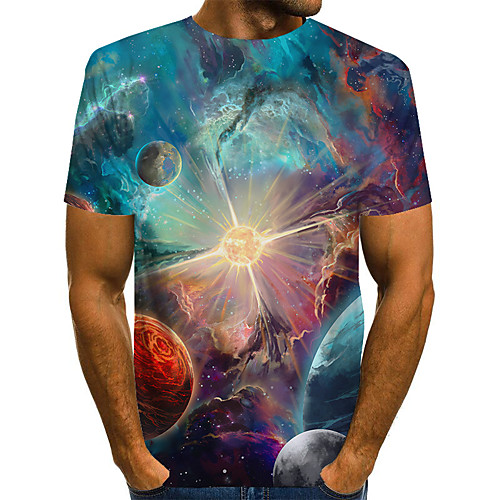 

Men's Plus Size Geometric 3D Print T-shirt Street chic Exaggerated Daily Going out Round Neck Rainbow / Short Sleeve