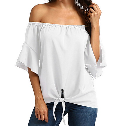 

Women's Solid Colored T-shirt Daily One Shoulder White / Black / Gray