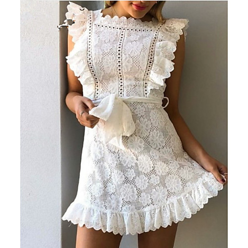 

Women's Sheath Dress - Sleeveless Solid Color Summer Elegant 2020 White Light Blue S M L XL