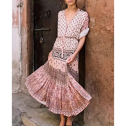 

Women's Sheath Dress - Long Sleeve Floral Summer Elegant 2020 Blushing Pink S M L XL XXL XXXL