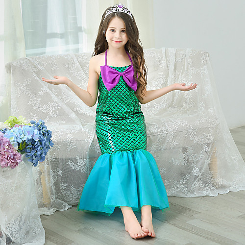 

The Little Mermaid Princess Dress Flower Girl Dress Girls' Movie Cosplay A-Line Slip Green Dress Children's Day Masquerade Satin / Tulle