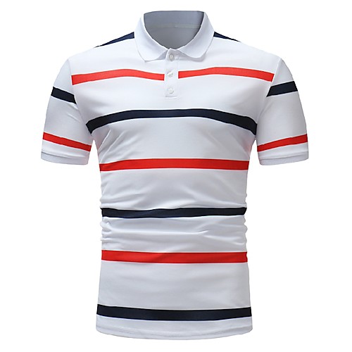 

Men's Striped Print Polo Business Work White / Navy Blue