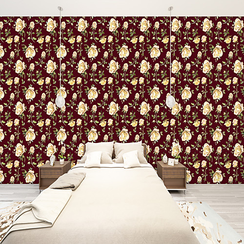 

Custom self-adhesive mural wallpaper red background roses suitable for bedroom living room cafe restaurant hotel wall decoration art Wall Cloth Room Wallcovering Art Deco