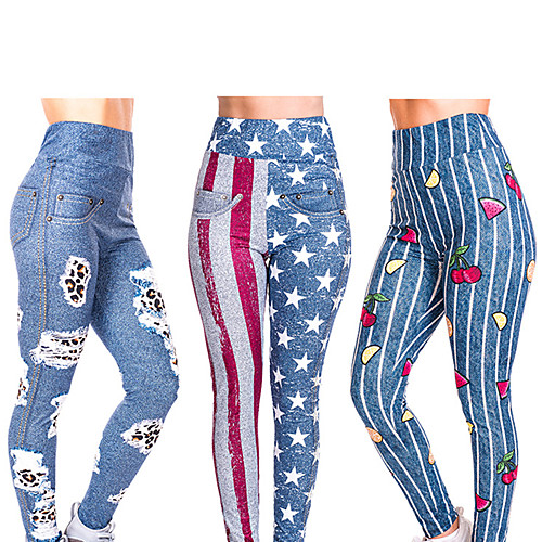

Women's High Waist Yoga Pants 3D Print Blue Black RedBlue Sky BlueWhite Red Blue / White Elastane Yoga Running Fitness Tights Leggings Sport Activewear Tummy Control Butt Lift Moisture Wicking