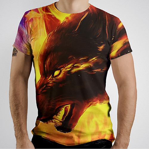 

Men's Graphic Animal Wolf T-shirt Basic Elegant Daily Going out Yellow