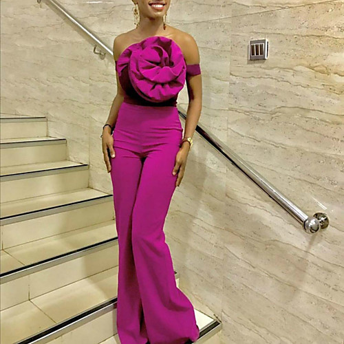 

Women's Basic Fuchsia Jumpsuit Onesie, Solid Colored Flower S M L